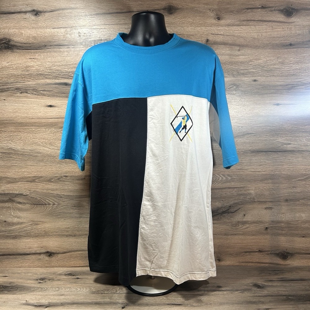 Vintage Jantzen‎ Shirt Mens XL Blue Black White  80s 90s Golf TEE Tshirt
